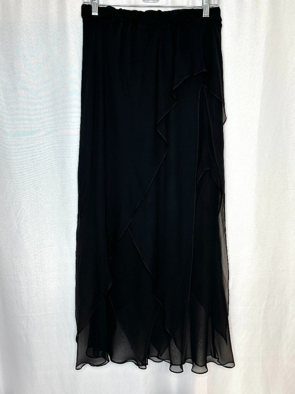 VTG Cattiva 100% Silk Asymmetric Layered Black Skirt Medium Coquette Fairy Flowy